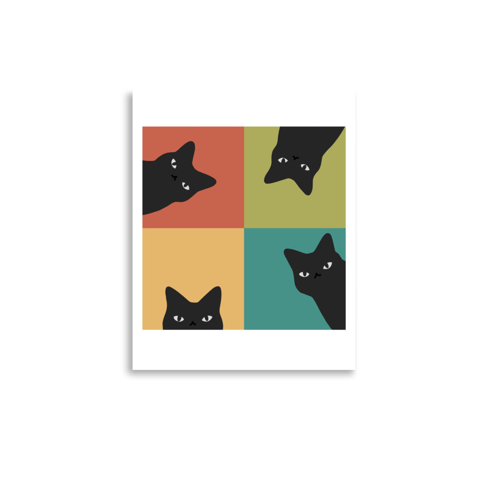 Black Cat Peeking 2x2 - Art print