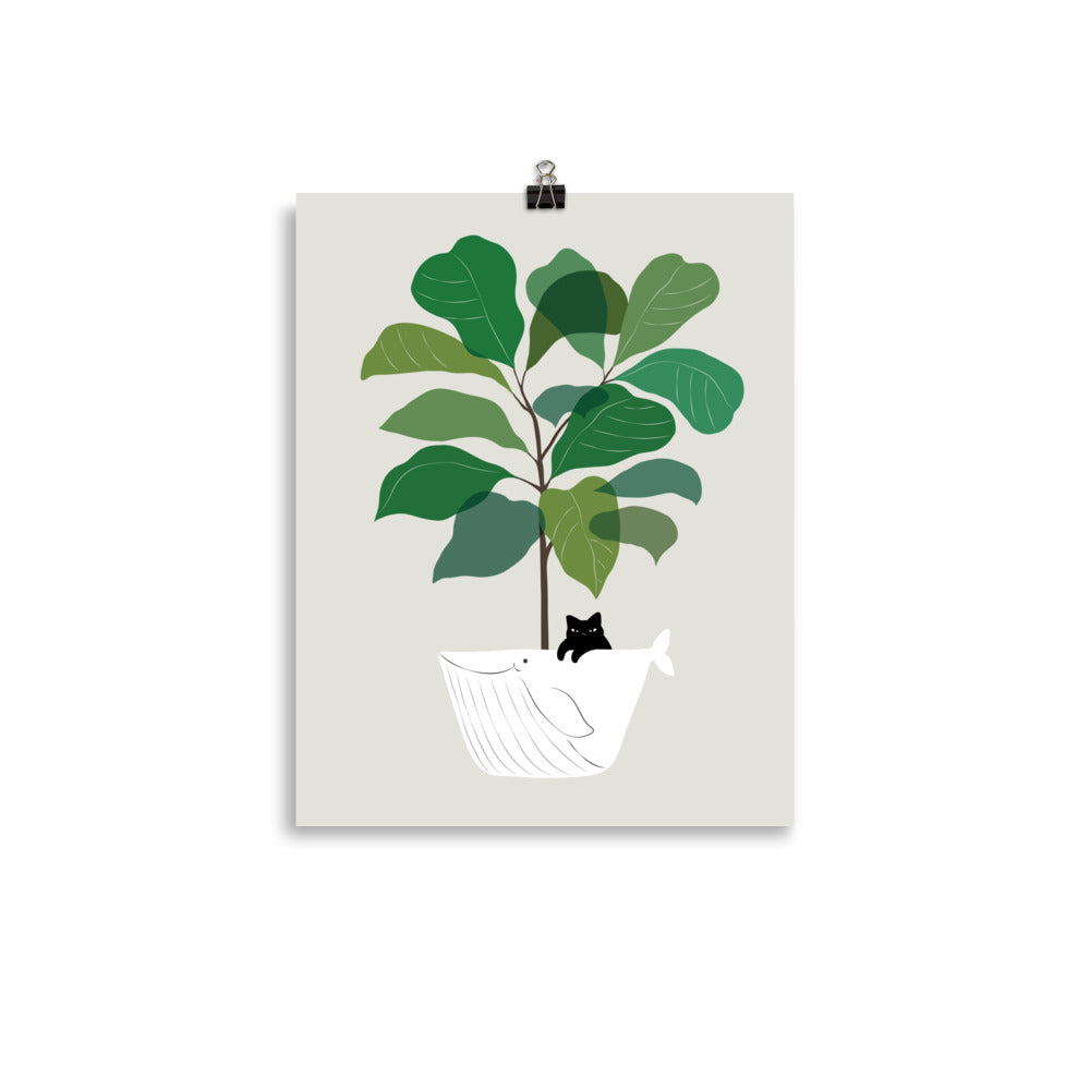 Cat and Plant 73: I got a Whale! - Art print