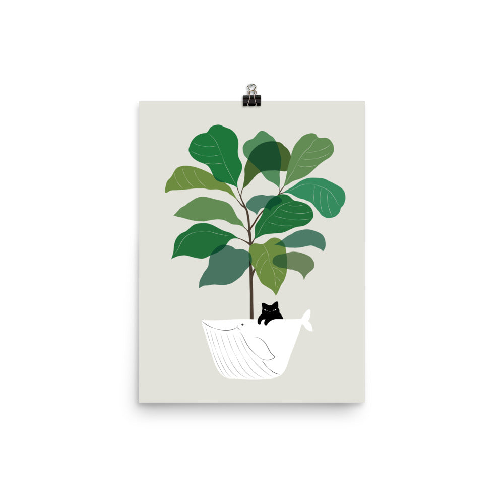 Cat and Plant 73: I got a Whale! - Art print