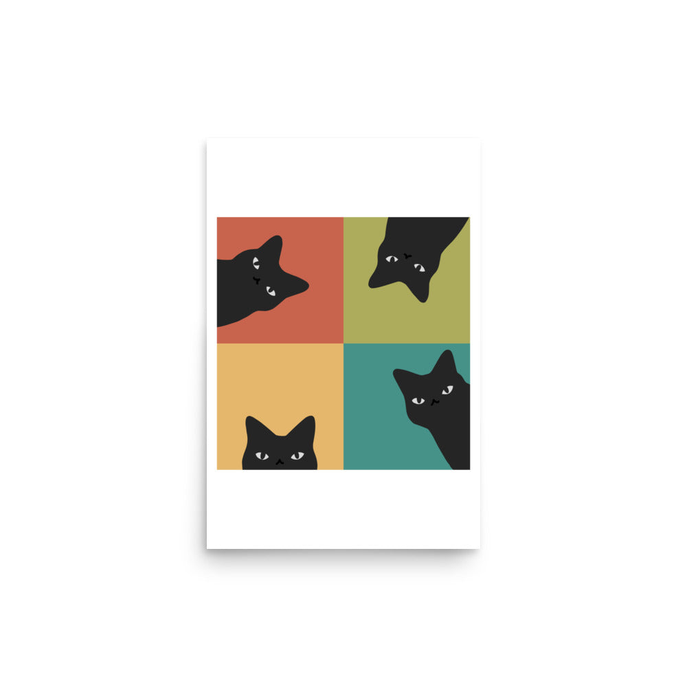 Black Cat Peeking 2x2 - Art print