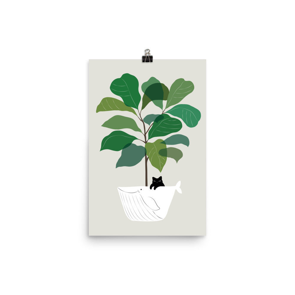 Cat and Plant 73: I got a Whale! - Art print