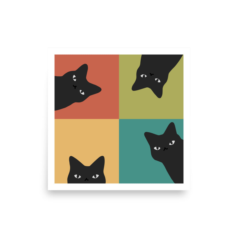 Black Cat Peeking 2x2 - Art print