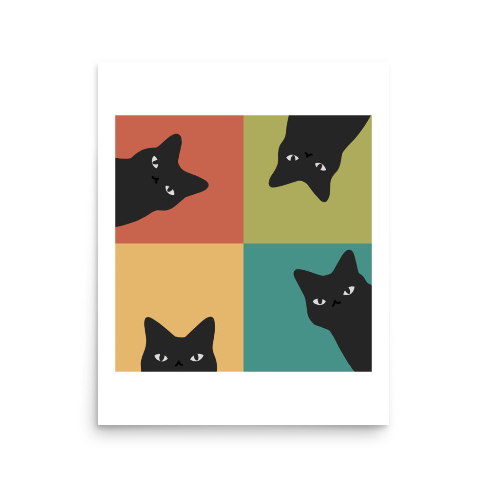 Black Cat Peeking 2x2 - Art print