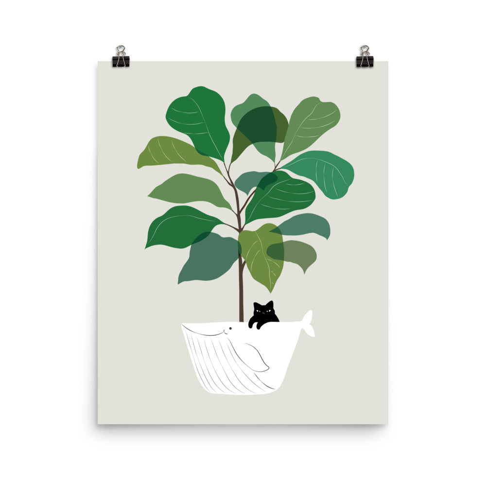 Cat and Plant 73: I got a Whale! - Art print