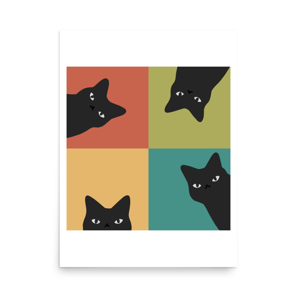 Black Cat Peeking 2x2 - Art print