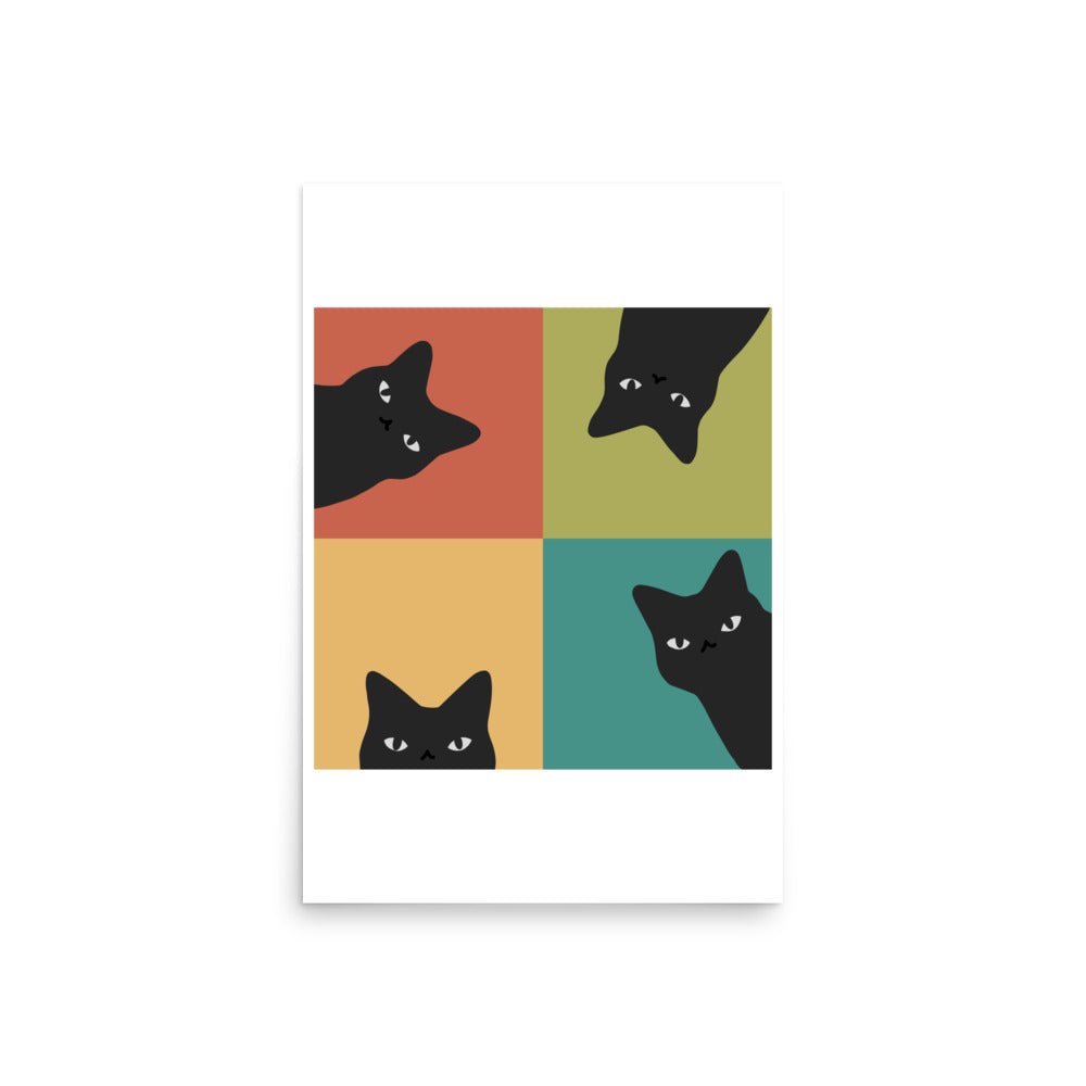 Black Cat Peeking 2x2 - Art print