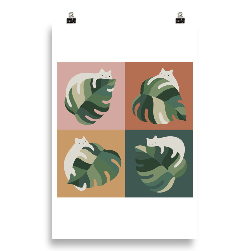Cat and Monstera 2x2 - Art print