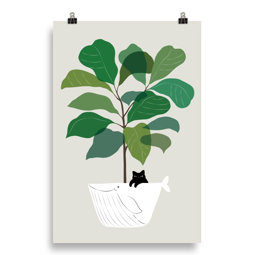 Cat and Plant 73: I got a Whale! - Art print