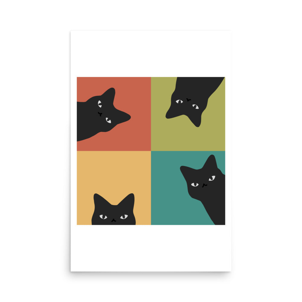 Black Cat Peeking 2x2 - Art print