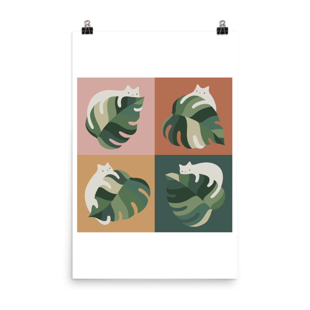 Cat and Monstera 2x2 - Art print