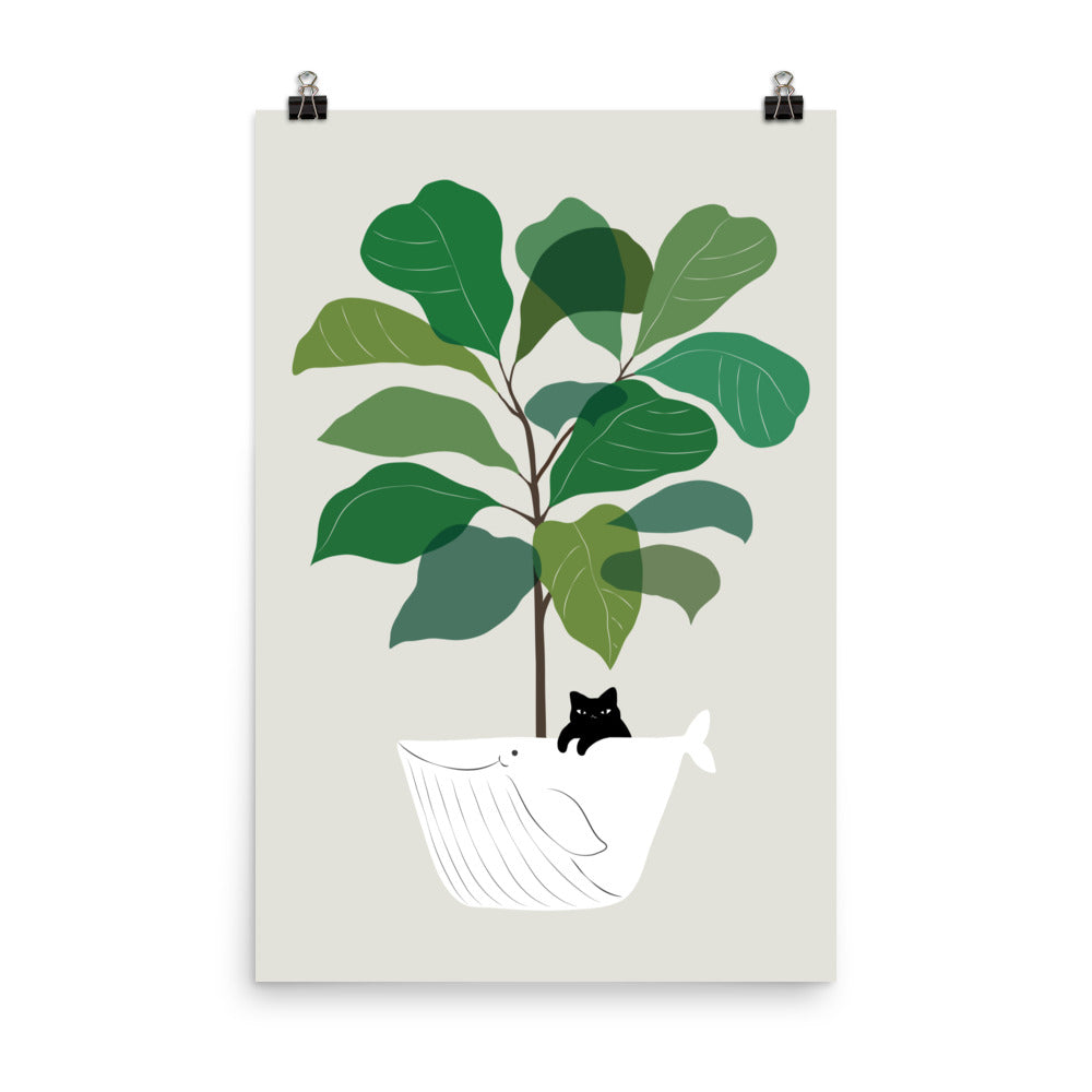 Cat and Plant 73: I got a Whale! - Art print