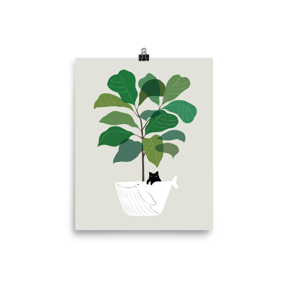 Cat and Plant 73: I got a Whale! - Art print
