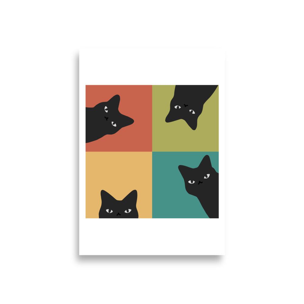 Black Cat Peeking 2x2 - Art print