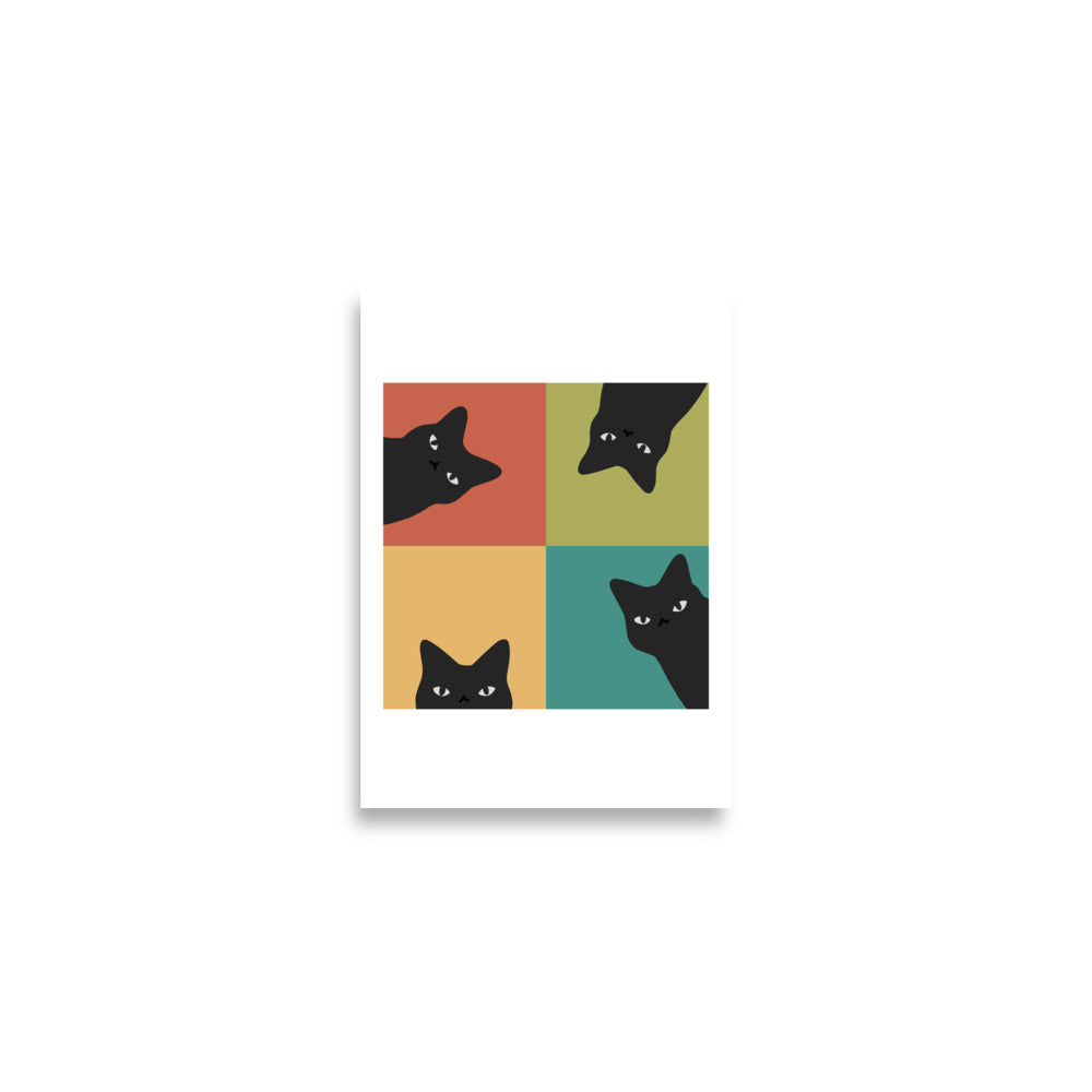 Black Cat Peeking 2x2 - Art print