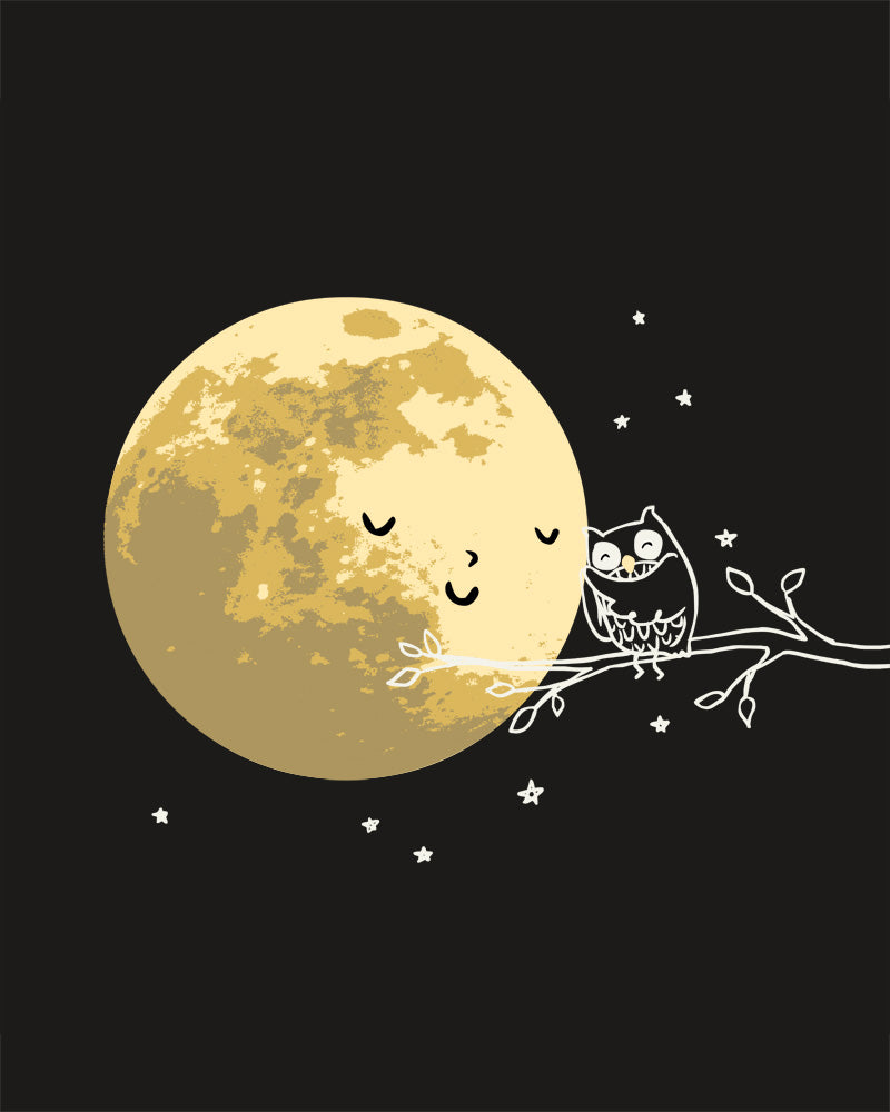 Owl and Moon - Art print
