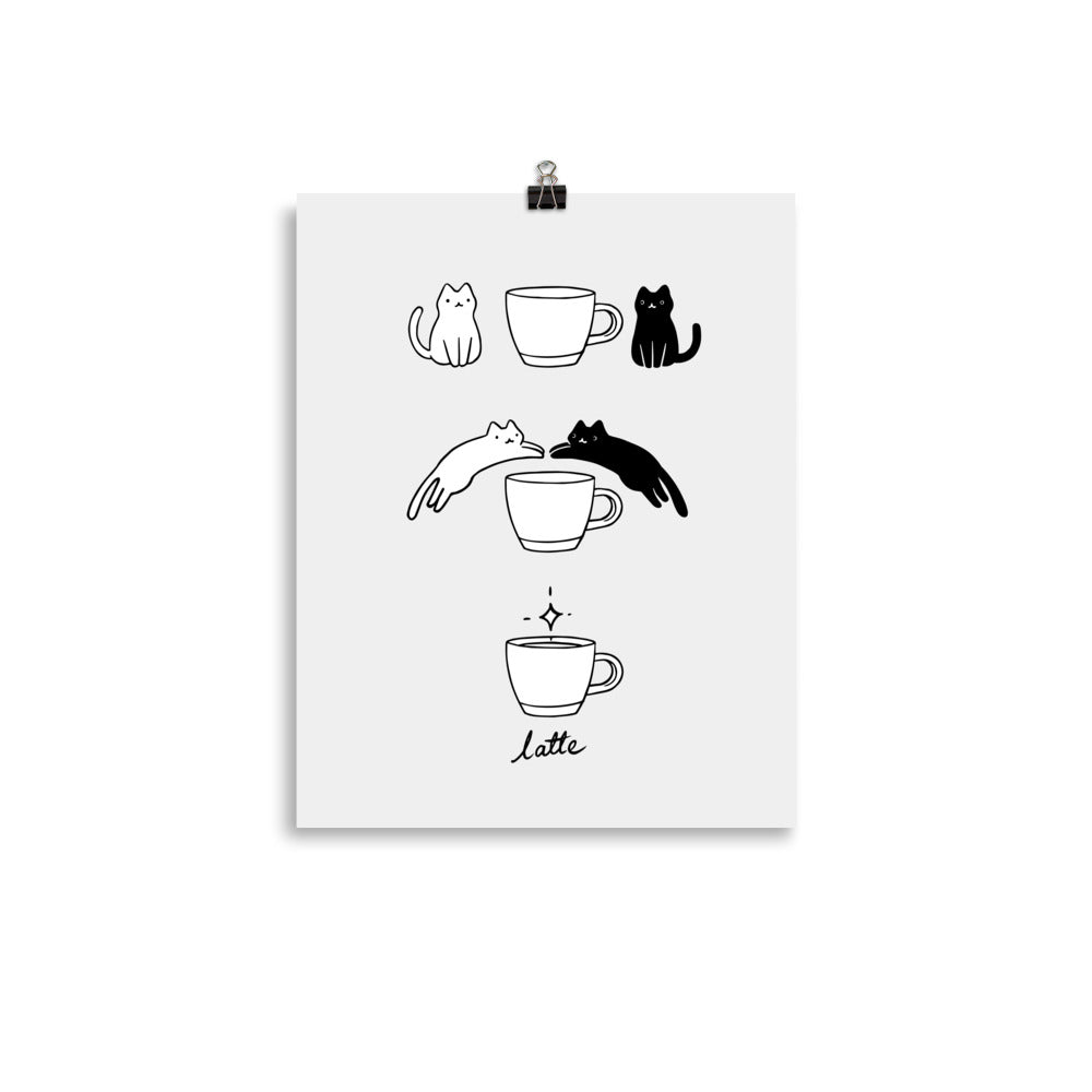 Coffee Cat 2: Black & White - Art print