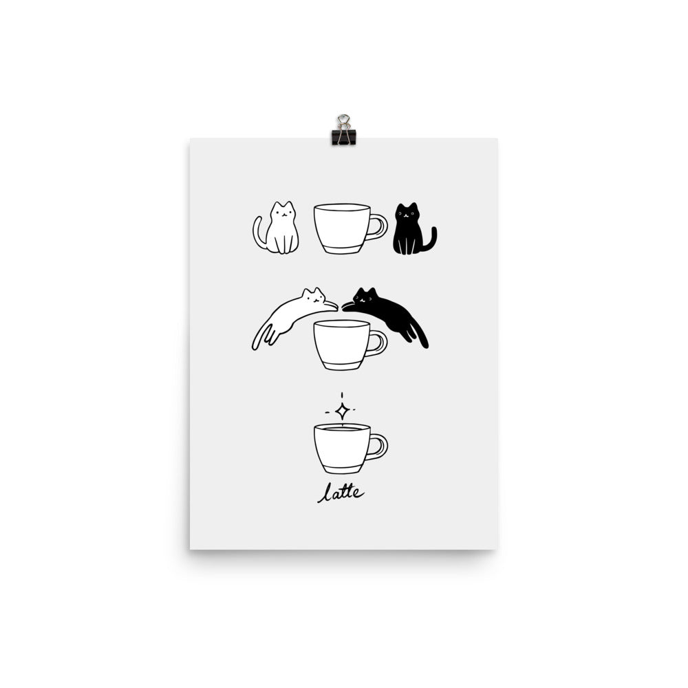Coffee Cat 2: Black & White - Art print