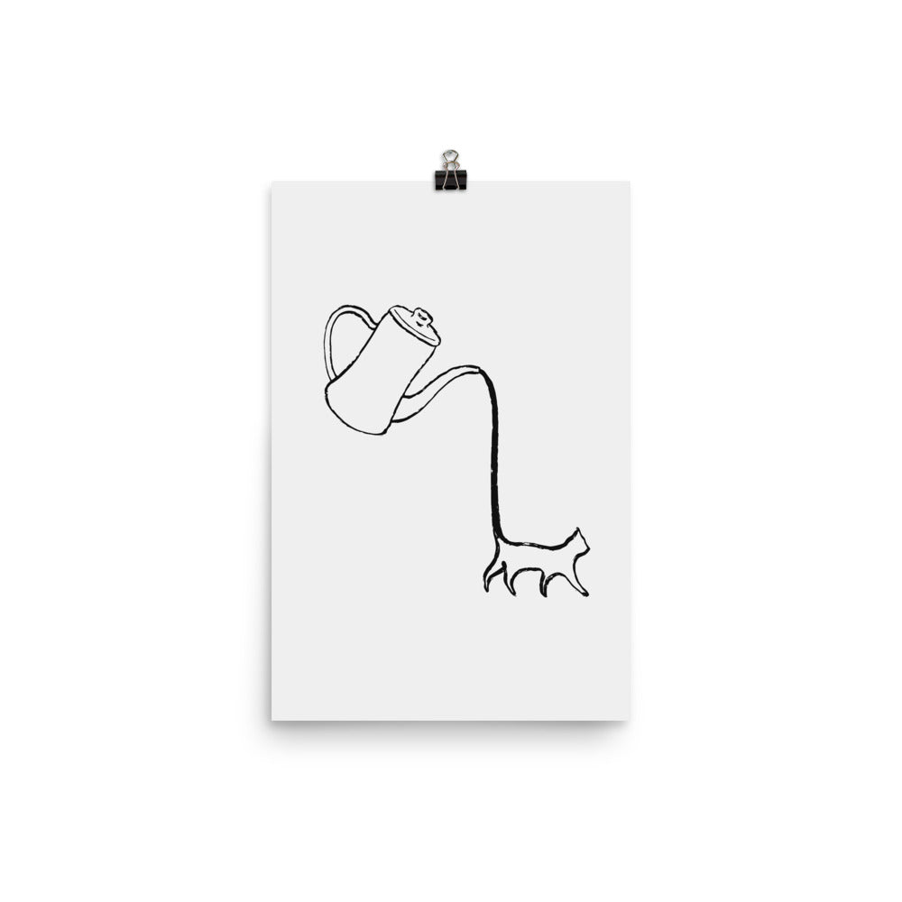 Coffee Cat 1: Long Black Tail - Art print