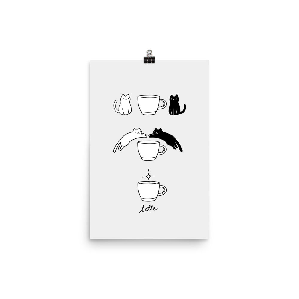 Coffee Cat 2: Black & White - Art print