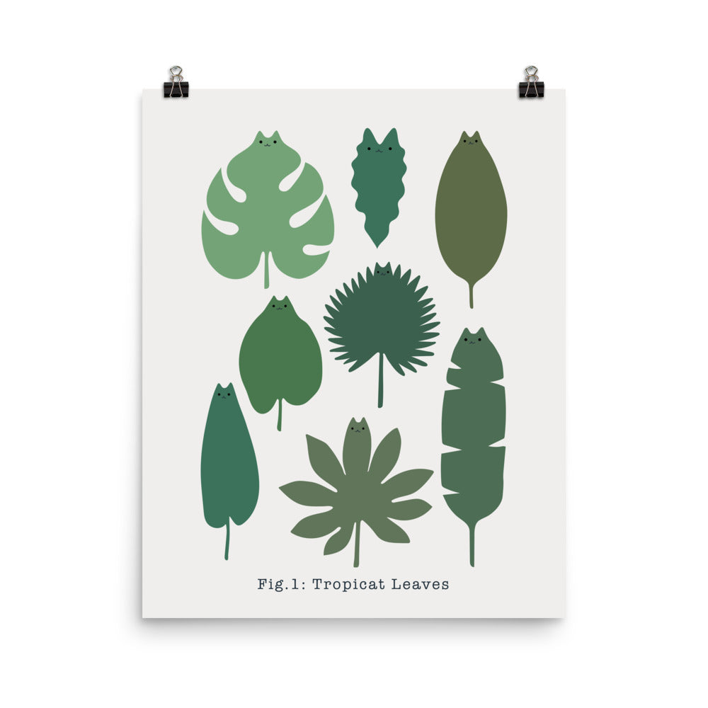 Cat and Plant 39: Tropical Leaves - Art print