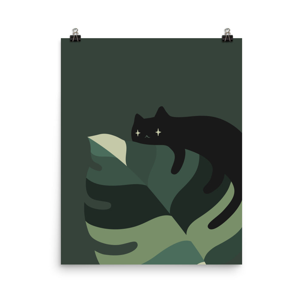 Cat and Plant 12A (Black Cat) - Art print