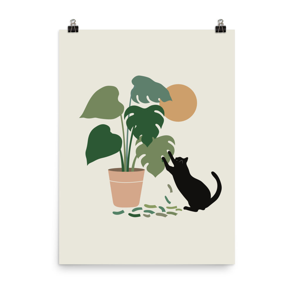 Cat and Plant 13: The Making of Monstera - Art print