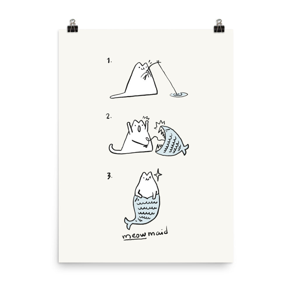 Cat Puns 3: Meowmaid - Art print