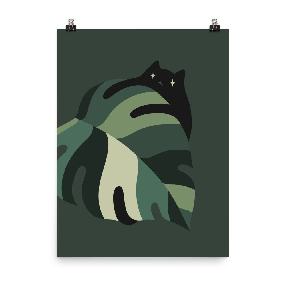 Cat and Plant 12B (Black Cat) - Art print