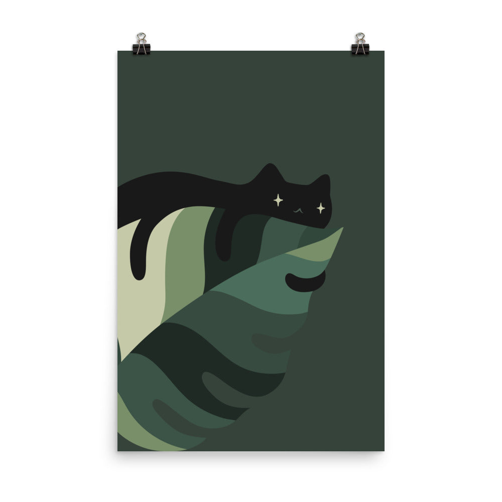 Cat and Plant 12C (Black Cat) - Art print
