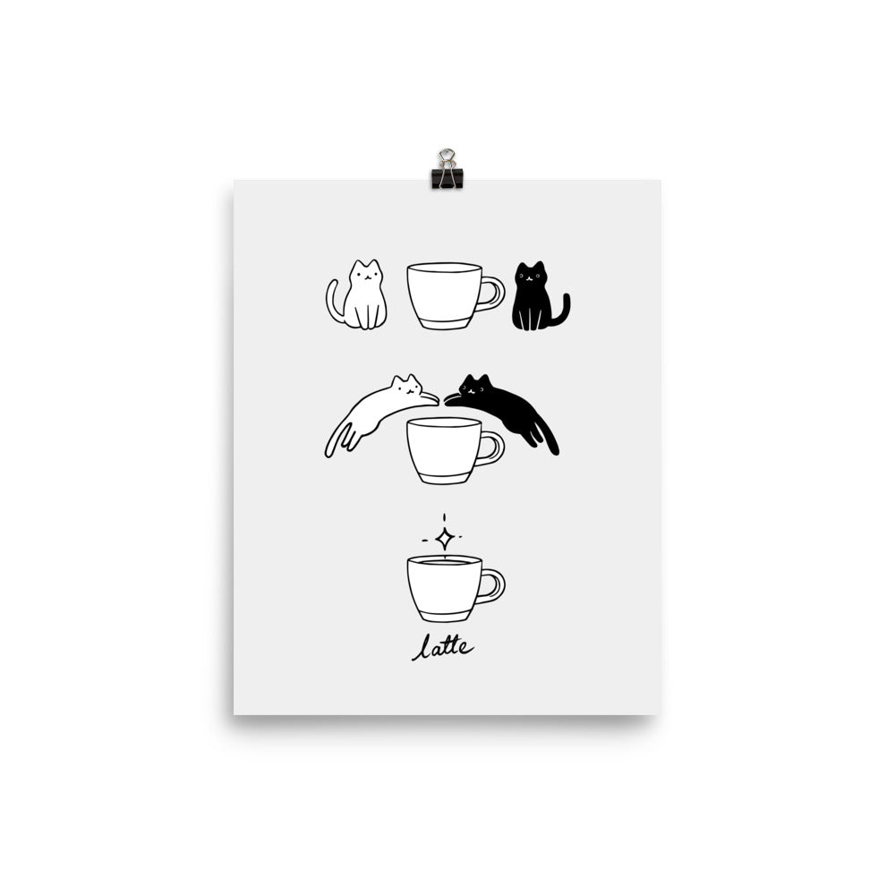 Coffee Cat 2: Black & White - Art print