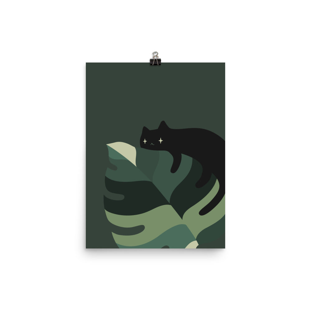 Cat and Plant 12A (Black Cat) - Art print