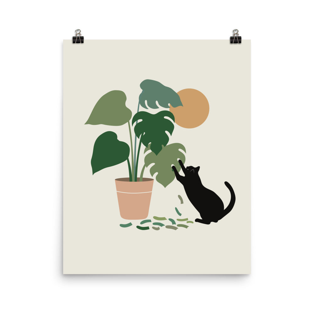 monstera deliciosa cat Cat and Plant 13: The Making of Monstera - Art print | I Love Doodle