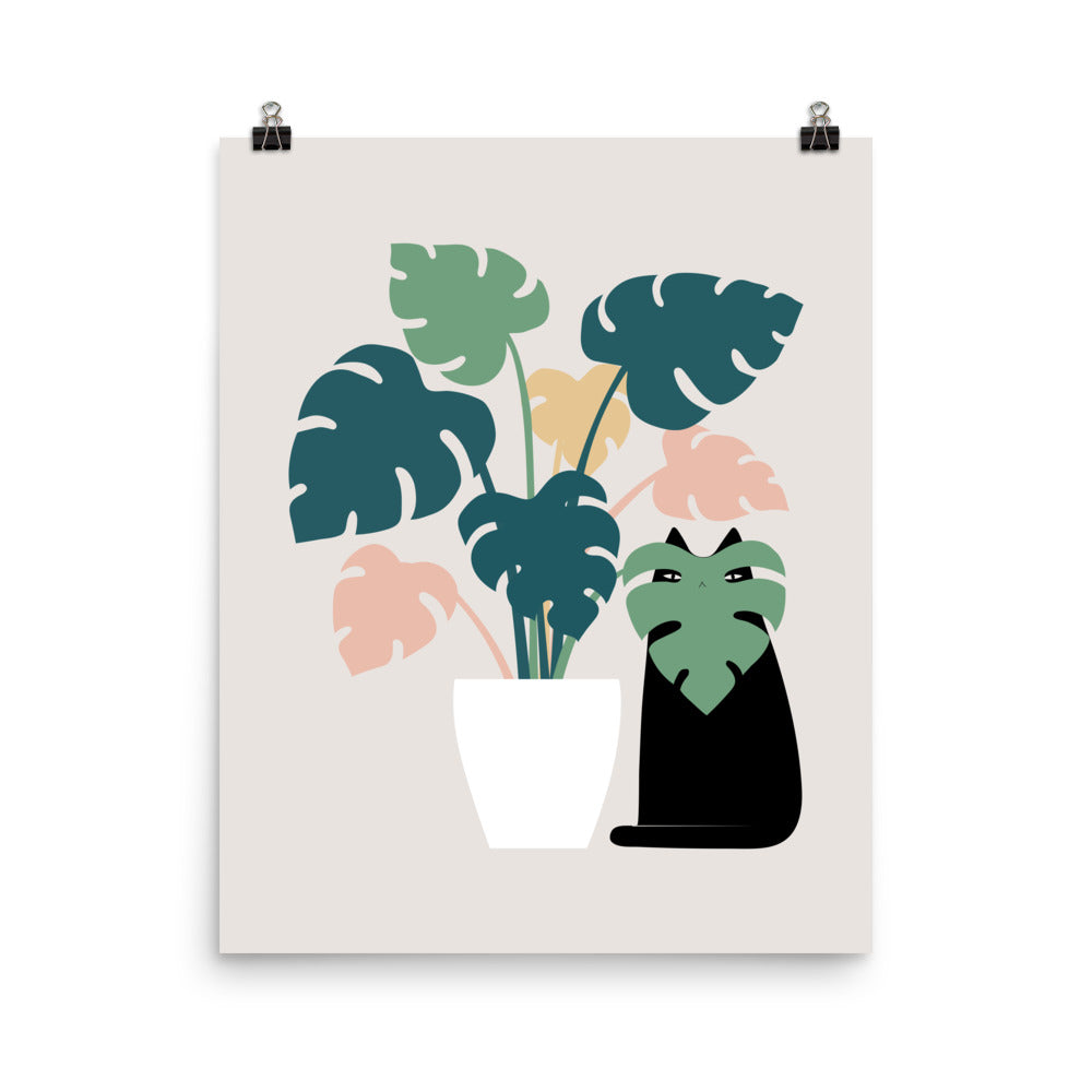 Cat and Plant 21: Leaf Me Alone - Art print