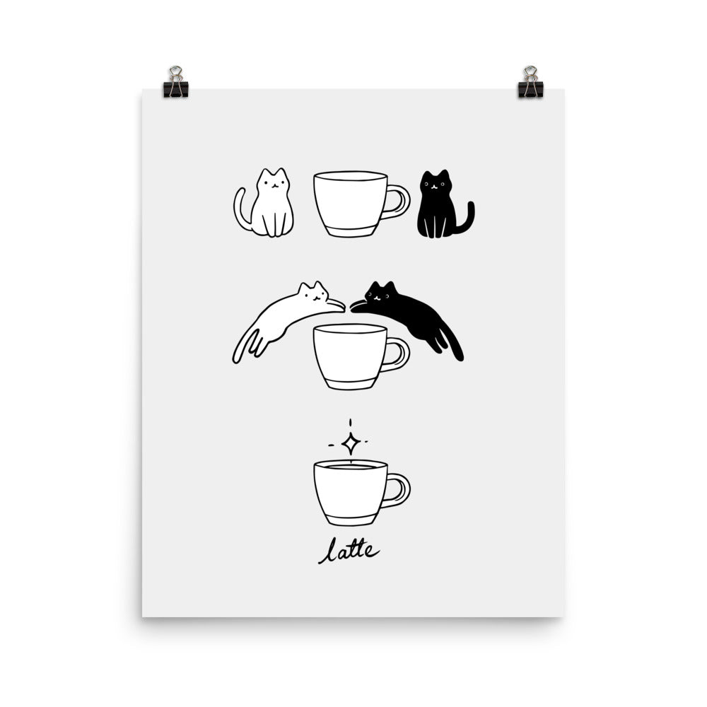 Coffee Cat 2: Black & White - Art print