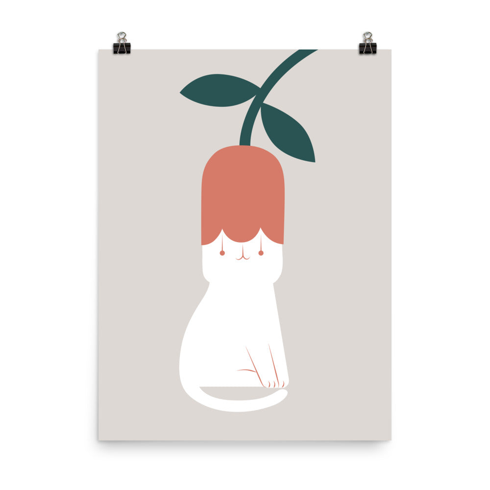 Cat and Plant 5: Flower Fragrance - Art print