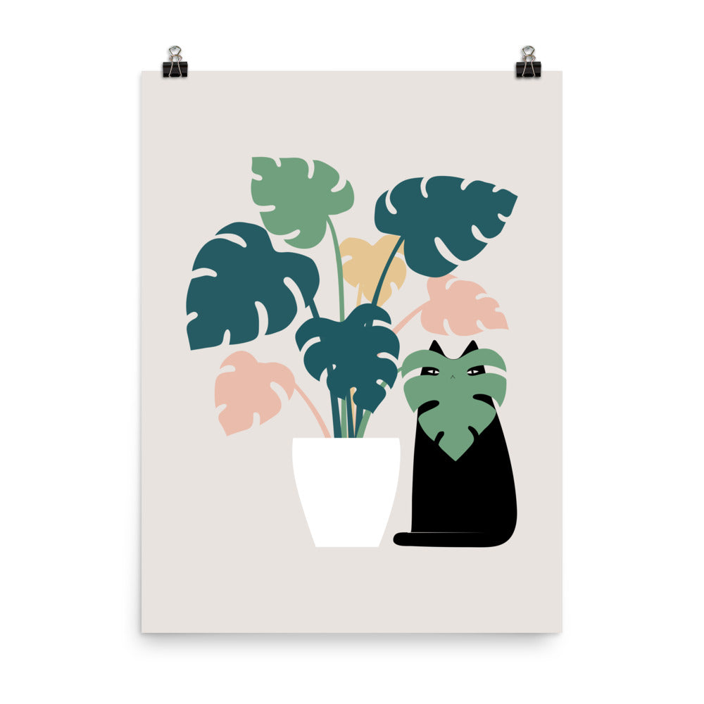Cat and Plant 21: Leaf Me Alone - Art print