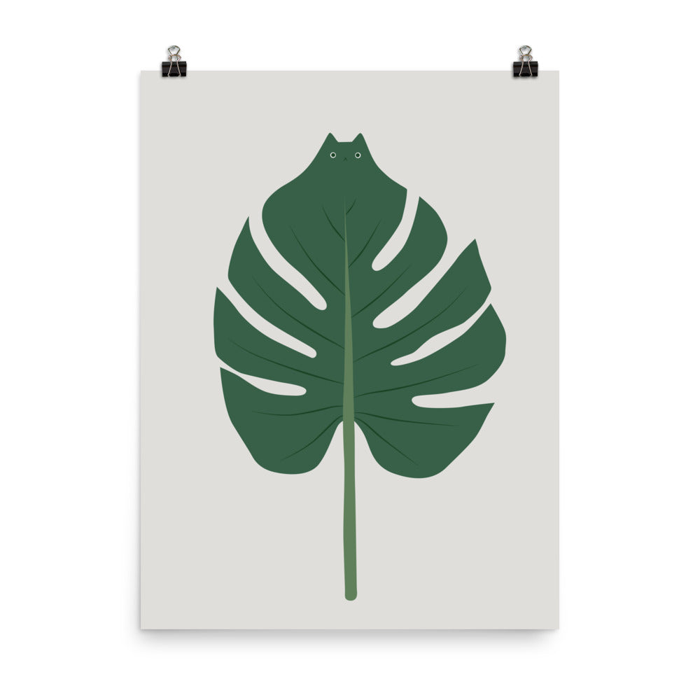 Cat and Plant 24: Meowstera Leaf - Art print
