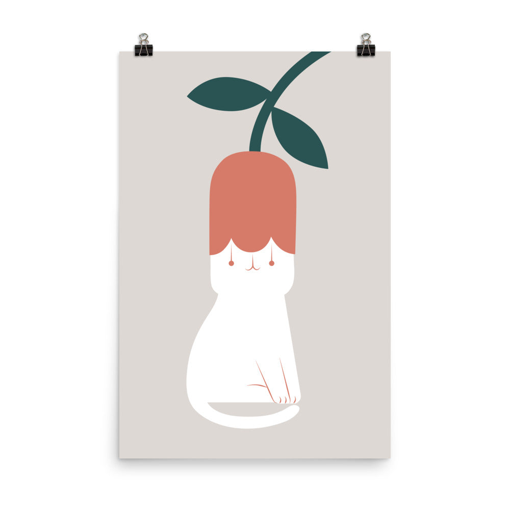 Cat and Plant 5: Flower Fragrance - Art print