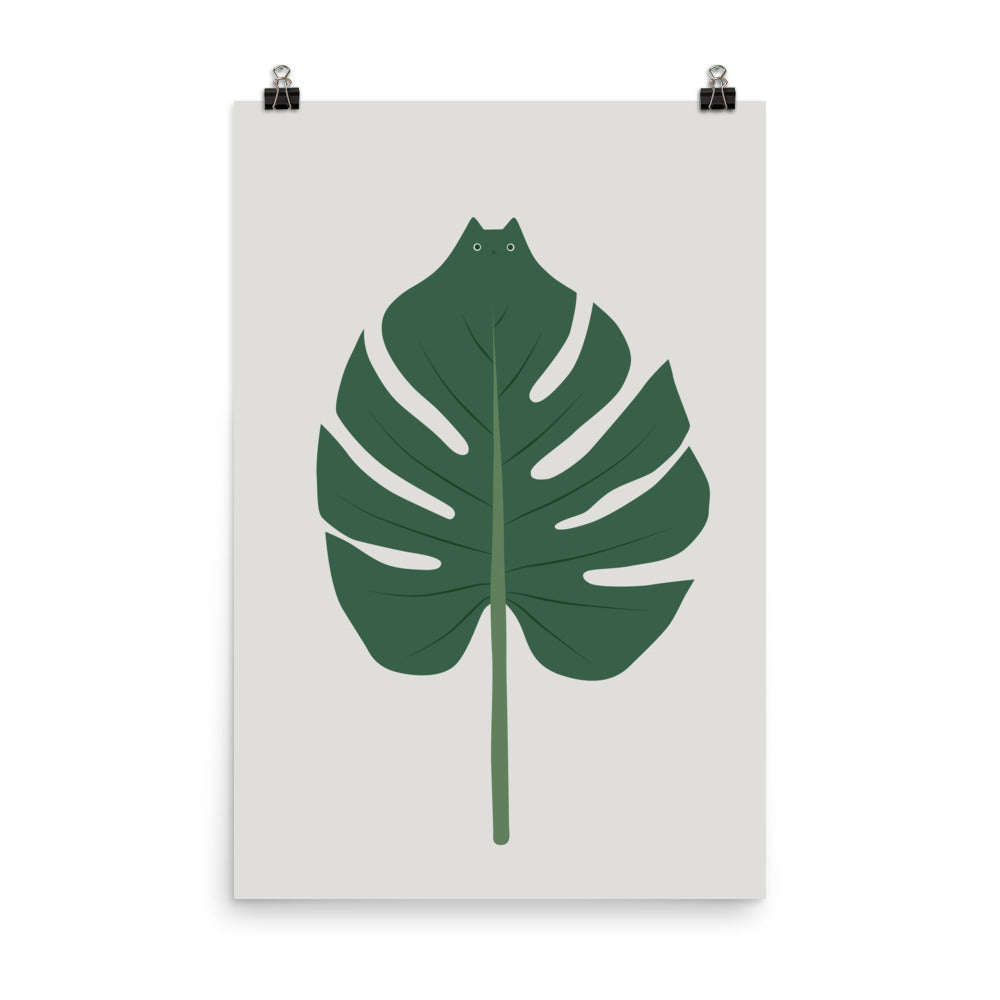 swiss cheese plant cat Cat and Plant 24: Meowstera Leaf - Art print | I Love Doodle
