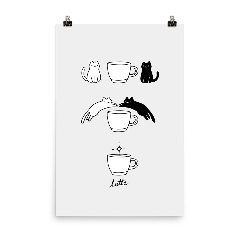 Coffee Cat 2: Black & White - Art print