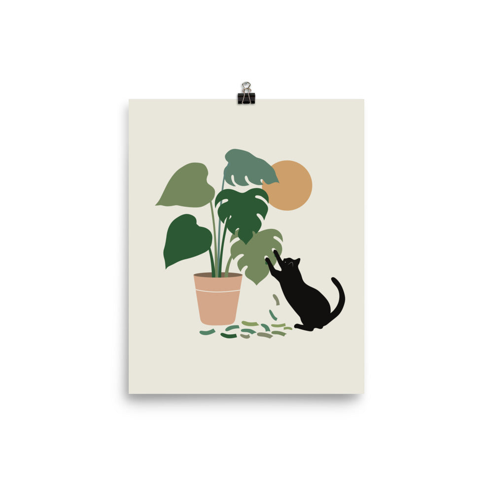 Cat and Plant 13: The Making of Monstera - Art print