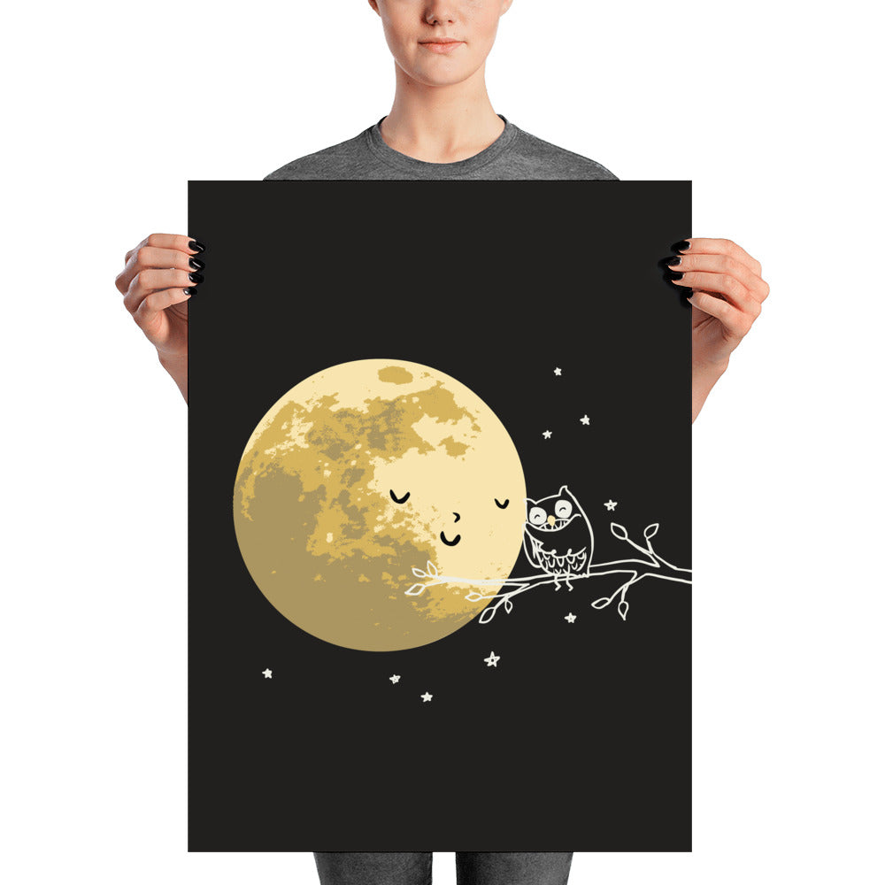 Owl and Moon - Art print